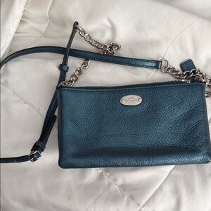 Coach Teal Leather Crossbody Bag with Silver Chain